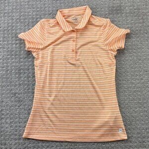 Puma Golf Shirt Women Small S Orange White Striped Casual Polo Buttons Ladies